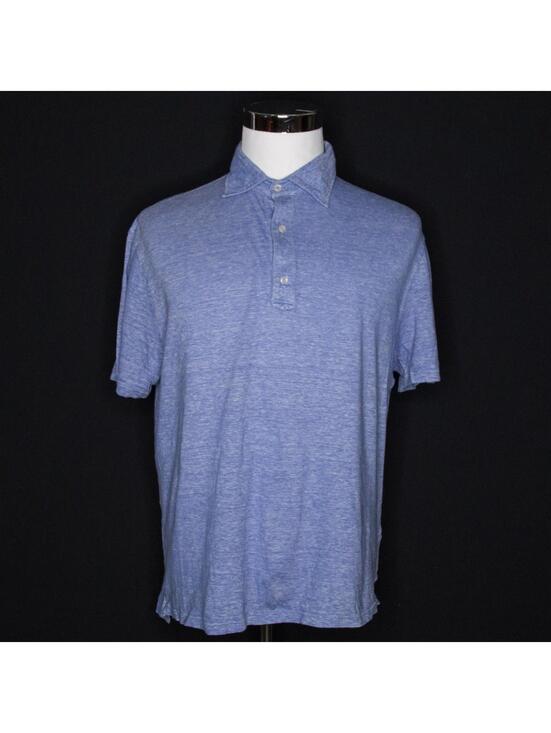 isaia Other - Men's ISAIA Napoli Blue Striped Linen Short Sleeve Polo Shirt Sz XXL / 2XL